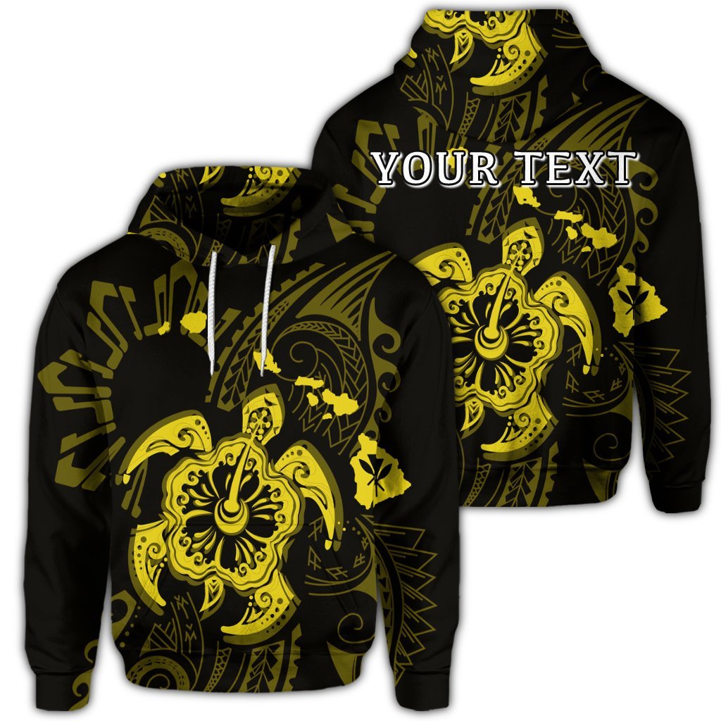 Custom Hawaiian Map Kanaka Hibiscus Turtle Yellow Polynesian Hoodie Unisex Art - Polynesian Pride