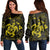 Hawaiian Map Kanaka Hibiscus Turtle Yellow Polynesian Women's Off Shoulder Sweater - AH Black - Polynesian Pride