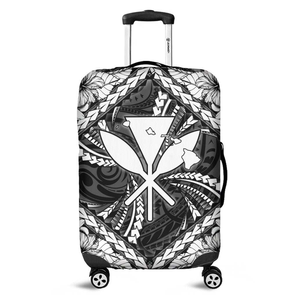 Hawaiian Map Kanaka Hibiscus White Polynesian Luggage Covers - AH Black - Polynesian Pride