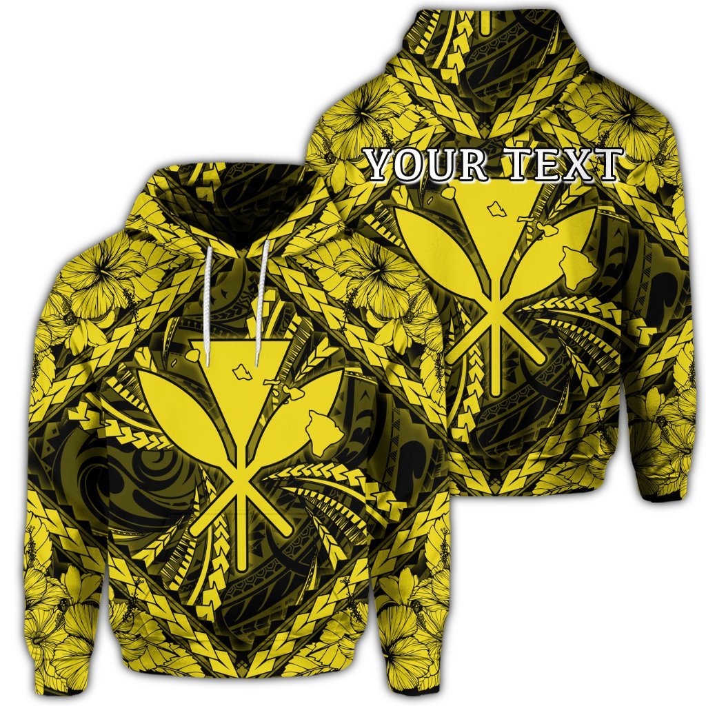 Custom Hawaiian Map Kanaka Hibiscus Yellow Polynesian Hoodie Unisex Art - Polynesian Pride