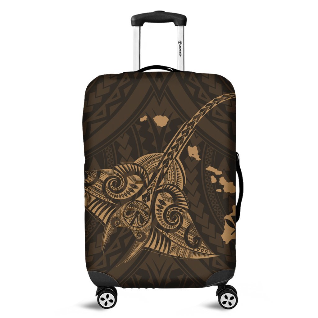 Hawaiian Map Kanaka Manta Ray Polynesian Luggage Covers Gold - AH Black - Polynesian Pride