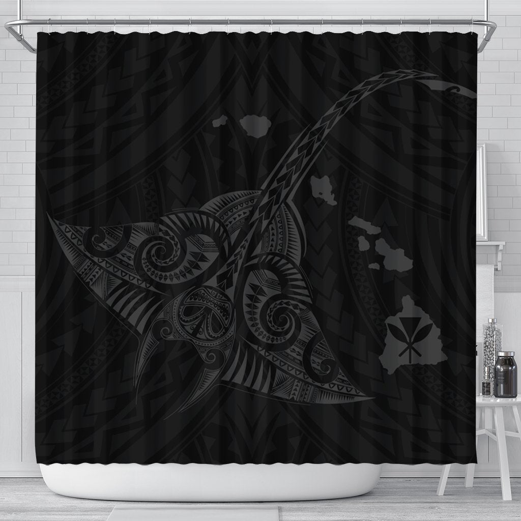 Hawaiian Map Kanaka Manta Ray Polynesian Shower Curtain Gray - AH 177 x 172 (cm) Black - Polynesian Pride