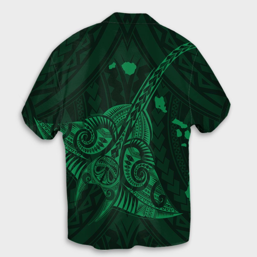 Hawaiian Map Kanaka Manta Ray Polynesian Hawaiian Shirt Green - AH - Polynesian Pride