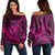 Hawaiian Map Kanaka Manta Ray Polynesian Women's Off Shoulder Sweater Pink - AH Black - Polynesian Pride