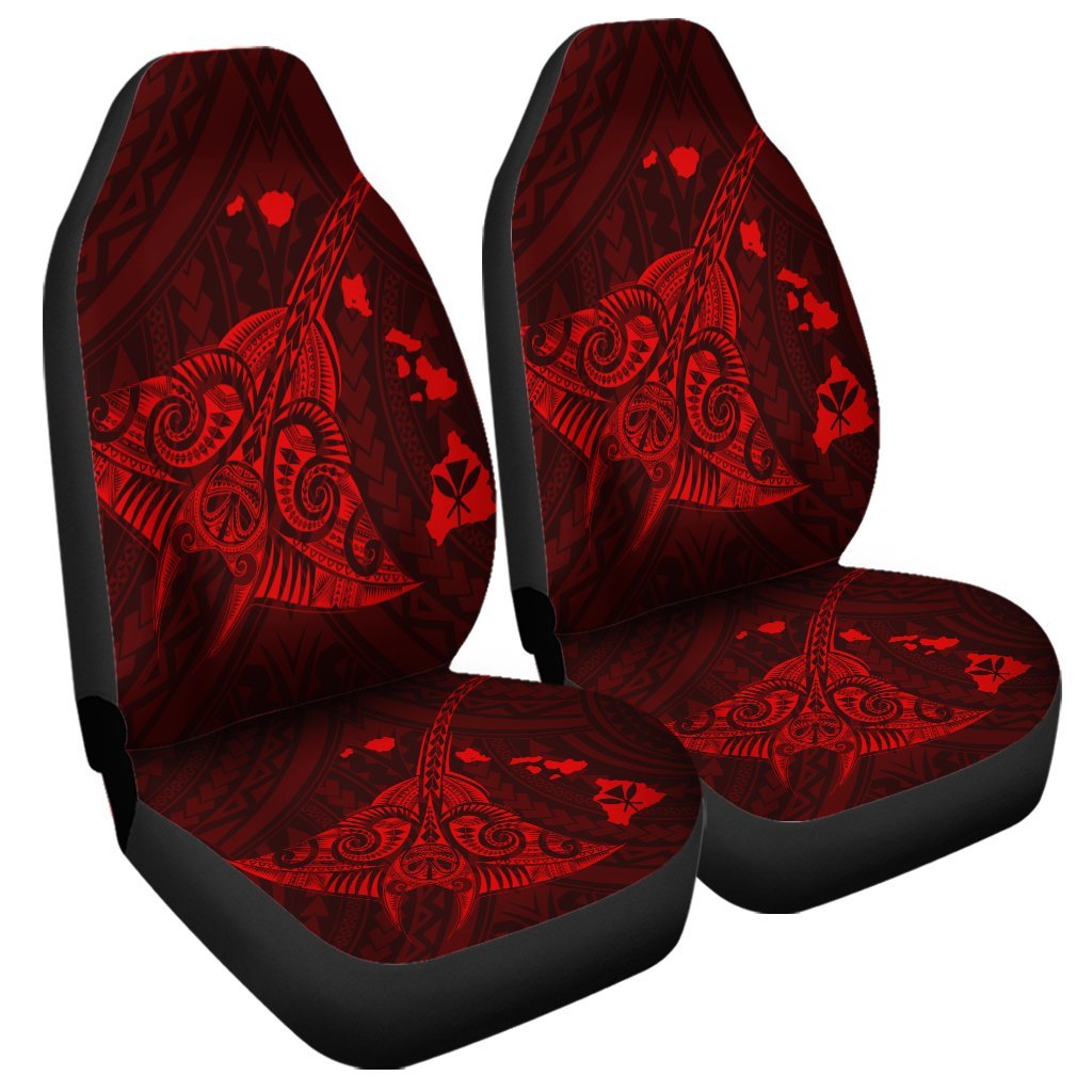 Hawaiian Map Kanaka Manta Ray Polynesian Car Seat Covers Red - AH Universal Fit Black - Polynesian Pride