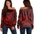 Hawaiian Map Kanaka Manta Ray Polynesian Women's Off Shoulder Sweater Red - AH Black - Polynesian Pride