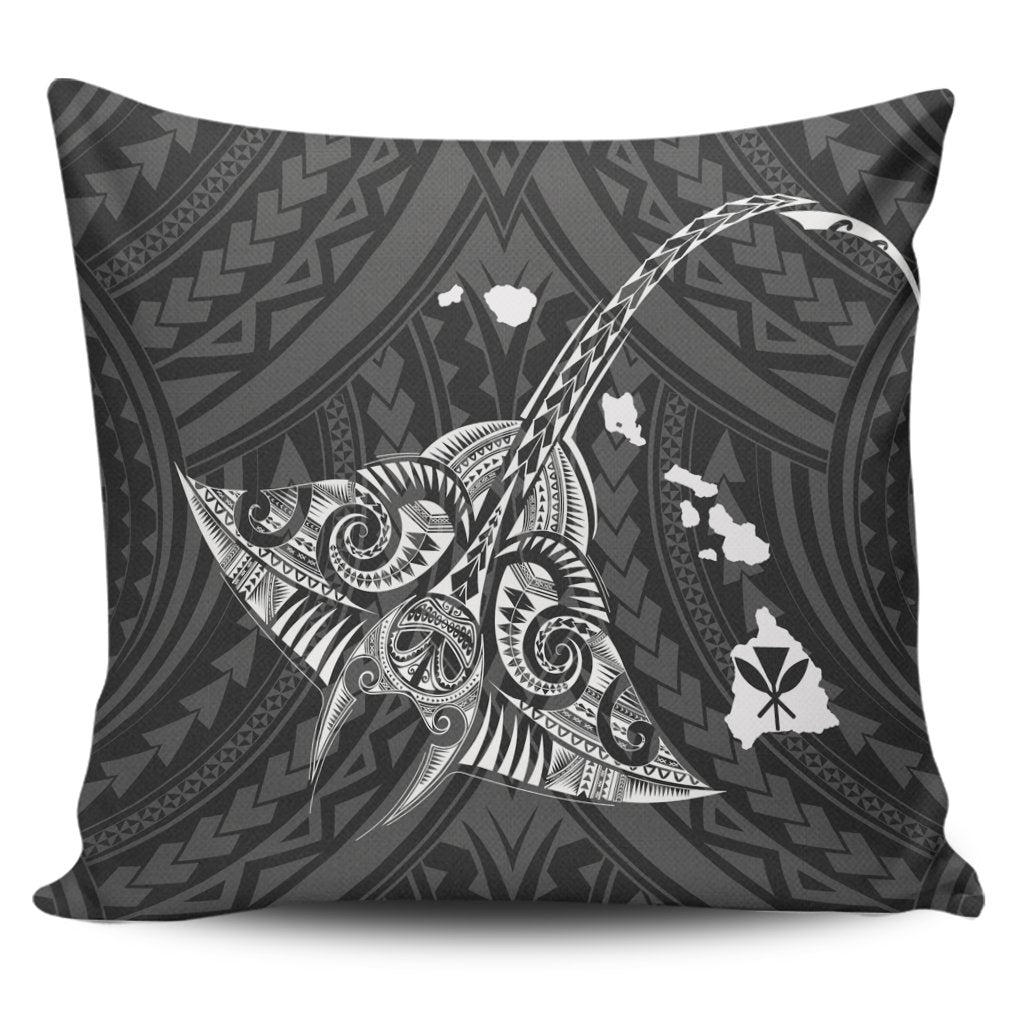 Hawaiian Map Kanaka Manta Ray Polynesian Pillow Covers White - AH Pillow Covers Black - Polynesian Pride