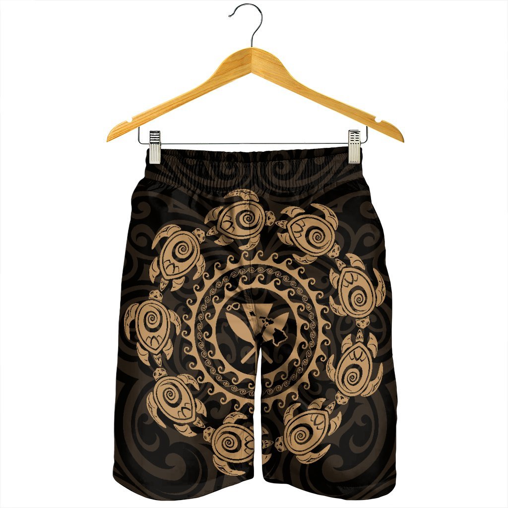 Hawaiian Map Kanaka Turtles Circle Style Gold Polynesian Men's Shorts - AH - Polynesian Pride