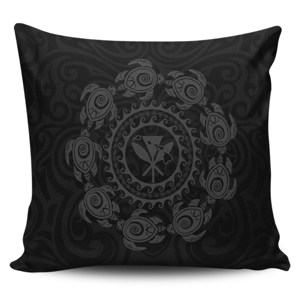 Hawaiian Map Kanaka Turtles Circle Style Gray Polynesian Pillow Covers - AH Pillow Covers Black - Polynesian Pride