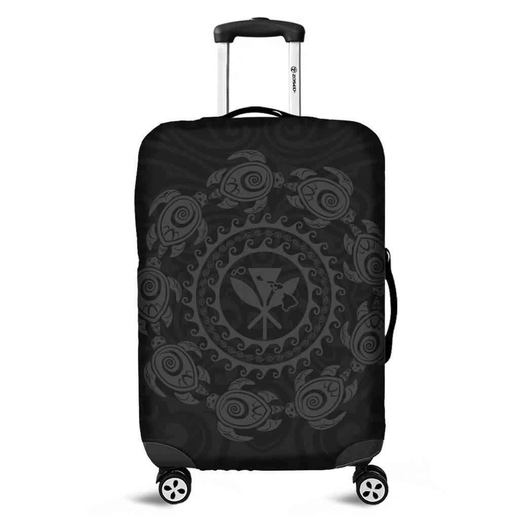 Hawaiian Map Kanaka Turtles Circle Style Gray Polynesian Luggage Covers - AH Black - Polynesian Pride