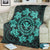 Hawaiian Map Kanaka Turtles Circle Style Turquoise Polynesian Premium Blankets - AH - Polynesian Pride