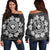 Hawaiian Map Kanaka Turtles Circle Style White Polynesian Women's Off Shoulder Sweater - AH Black - Polynesian Pride