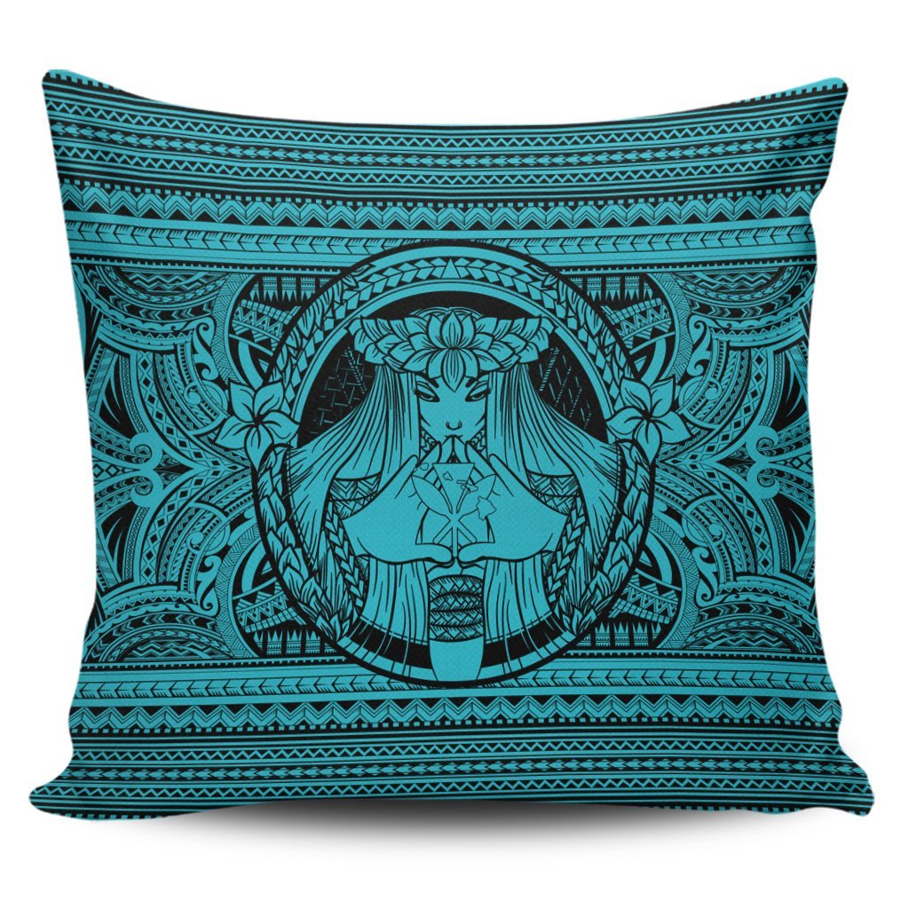 Hawaiian Map Madame Pele Kanaka Plumeria Polynesian Pillow Covers Blue AH Pillow Covers Black - Polynesian Pride