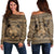 Hawaiian Map Madame Pele Kanaka Plumeria Polynesian Women's Off Shoulder Sweater Gold AH Black - Polynesian Pride