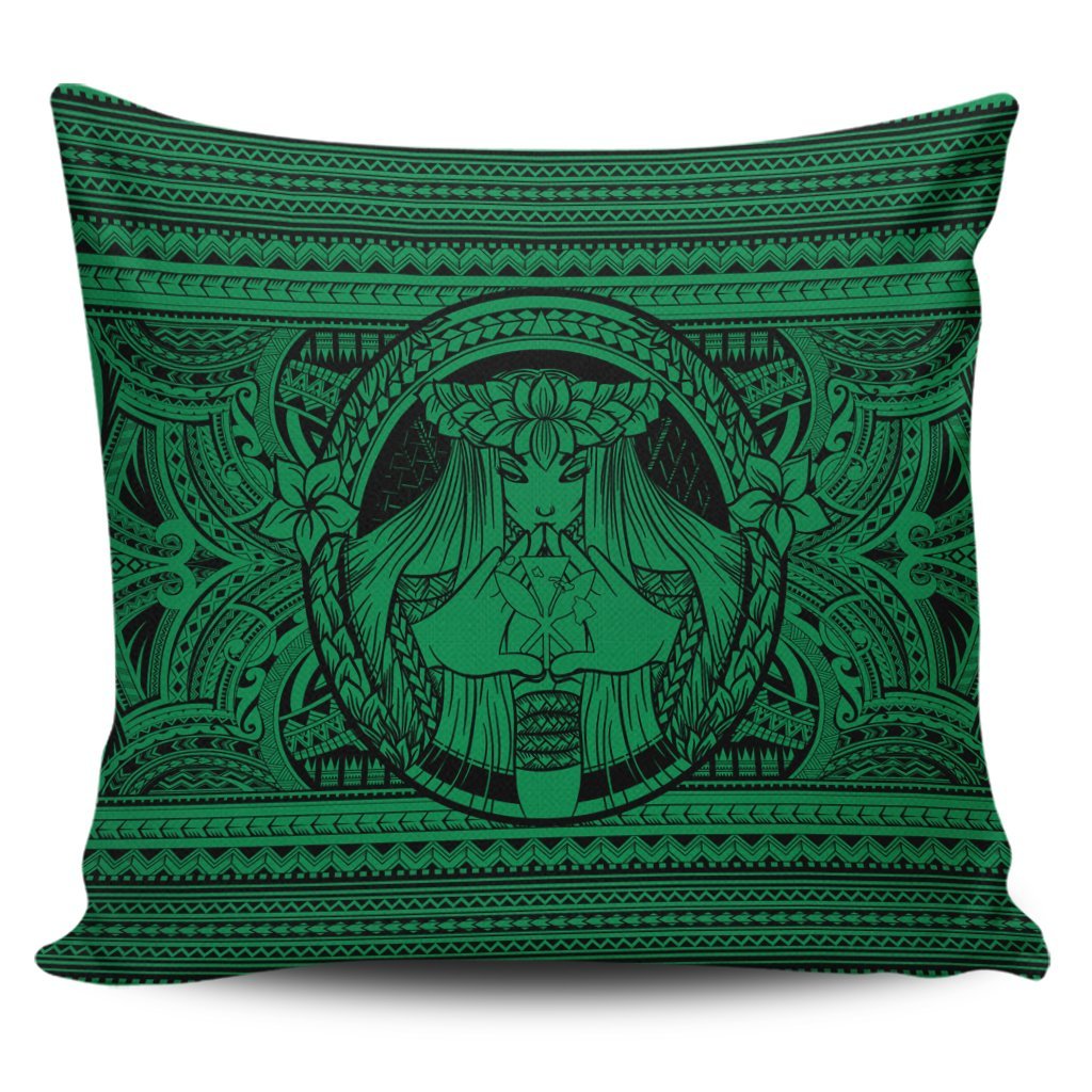 Hawaiian Map Madame Pele Kanaka Plumeria Polynesian Pillow Covers Green AH Pillow Covers Black - Polynesian Pride