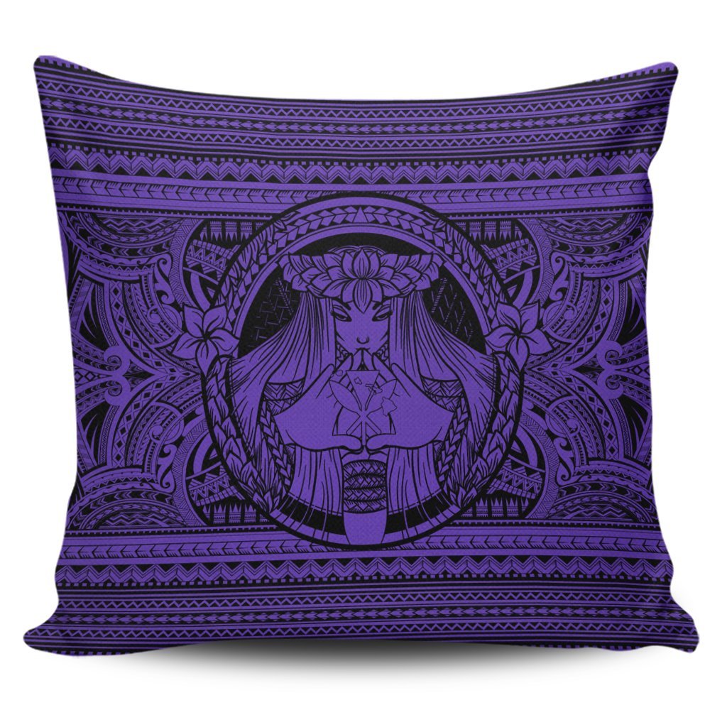 Hawaiian Map Madame Pele Kanaka Plumeria Polynesian Pillow Covers Purple AH Pillow Covers Black - Polynesian Pride