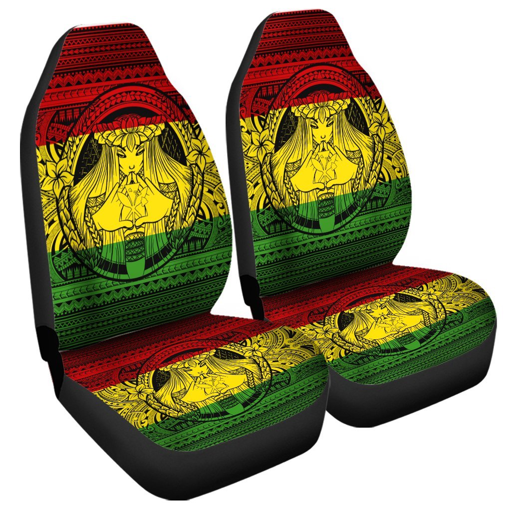 Hawaiian Map Madame Pele Kanaka Plumeria Polynesian Car Seat Covers Reggae AH Universal Fit Black - Polynesian Pride