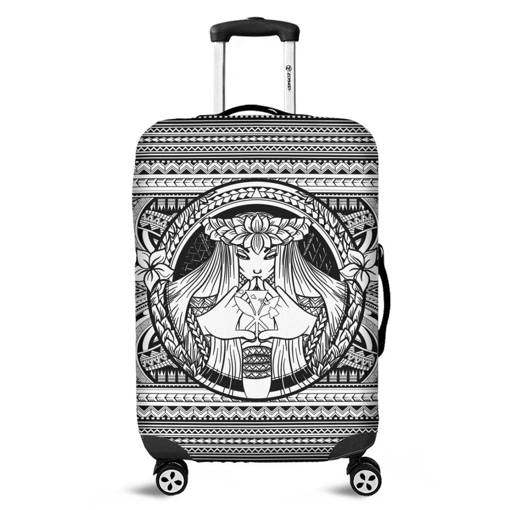 Hawaiian Map Madame Pele Kanaka Plumeria Polynesian Luggage Covers White AH Black - Polynesian Pride