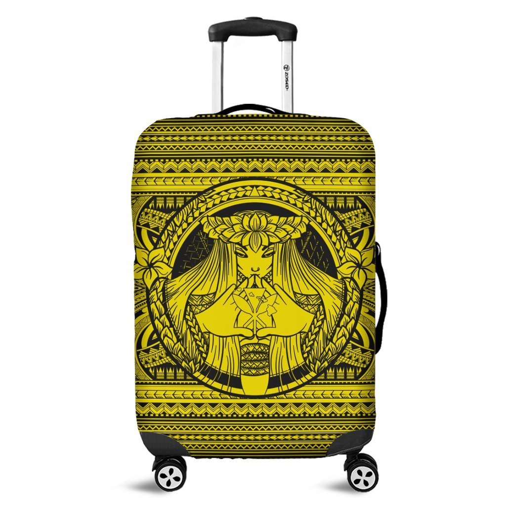 Hawaiian Map Madame Pele Kanaka Plumeria Polynesian Luggage Covers Yellow AH Black - Polynesian Pride