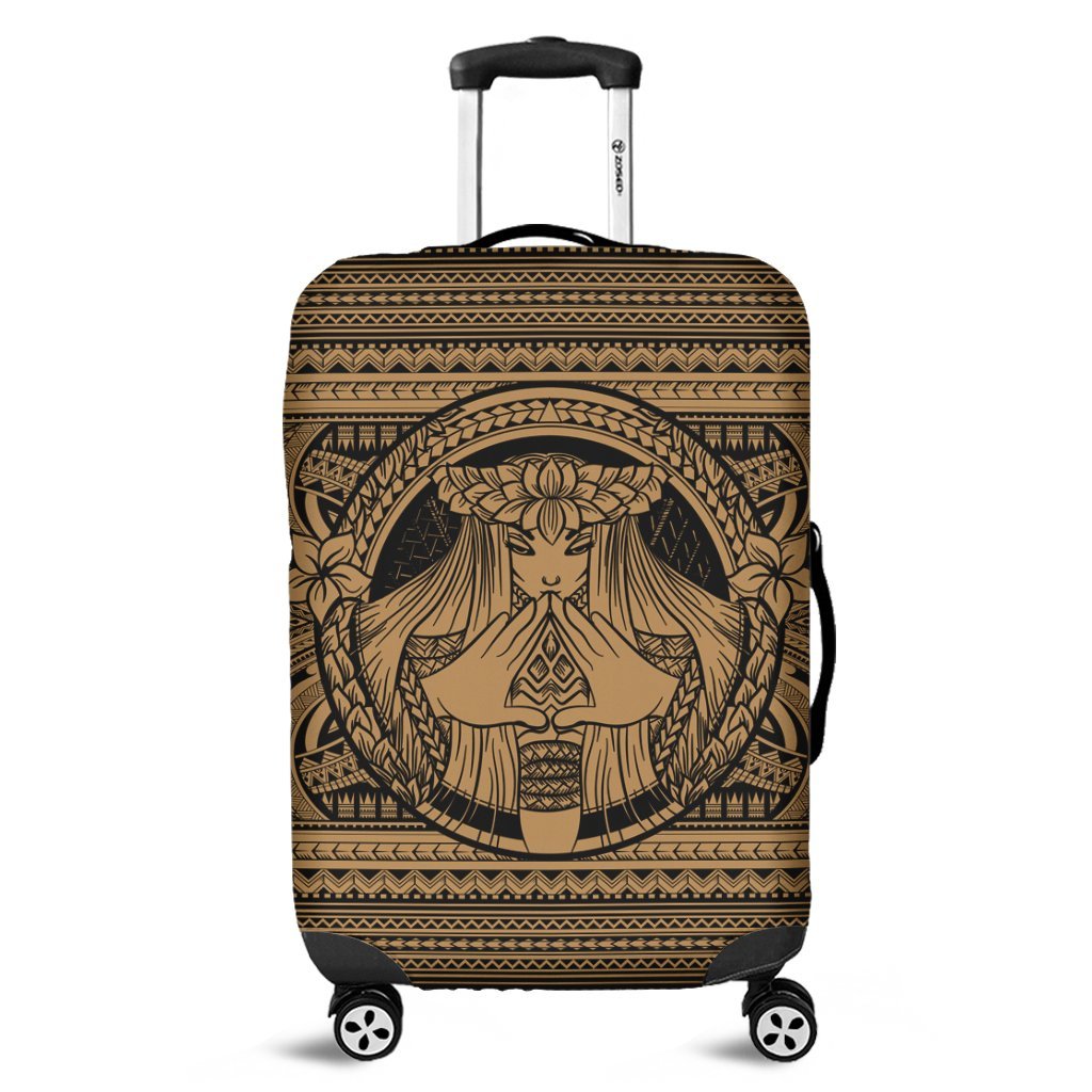 Hawaiian Map Madame Pele Mauna Kea Plumeria Polynesian Luggage Covers Gold AH Black - Polynesian Pride