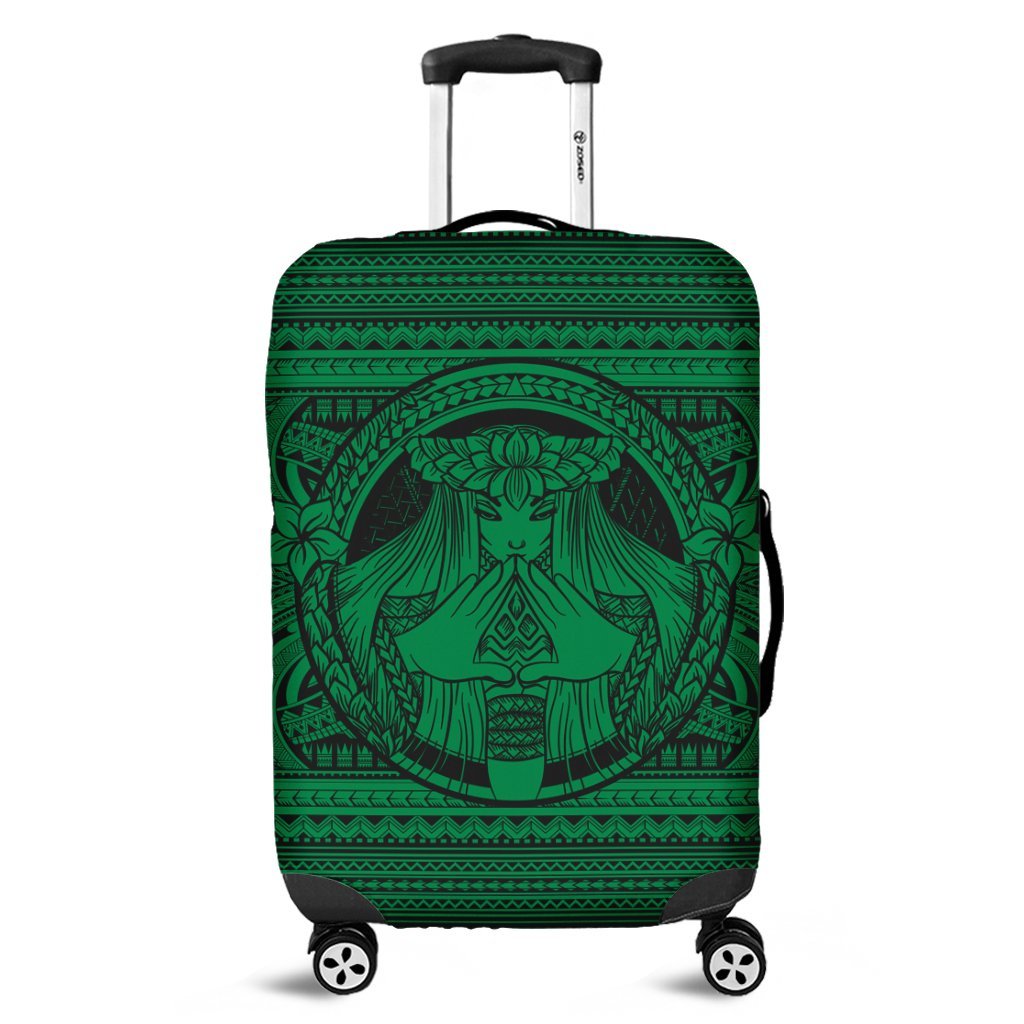 Hawaiian Map Madame Pele Mauna Kea Plumeria Polynesian Luggage Covers Green AH Black - Polynesian Pride