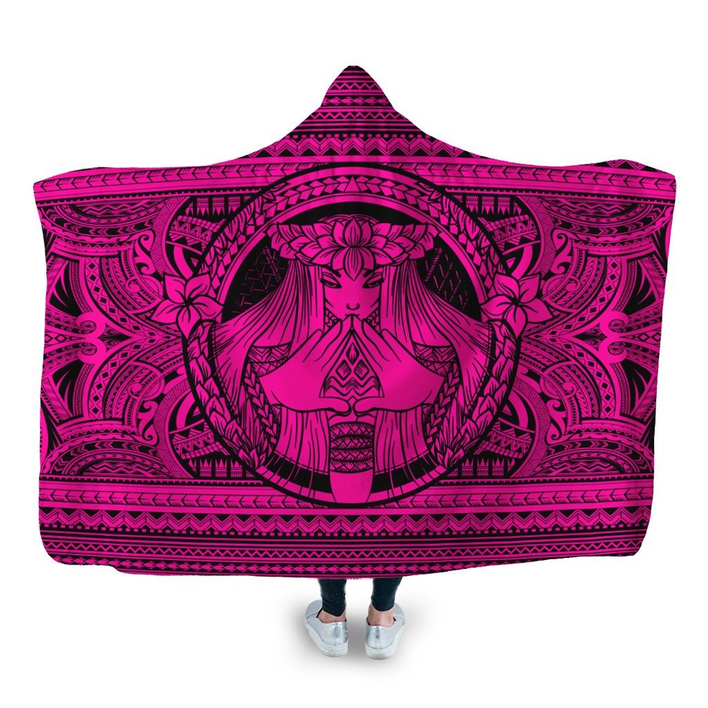 Hawaiian Map Madame Pele Mauna Kea Plumeria Polynesian Hooded Blanket Pink AH Hooded Blanket White - Polynesian Pride