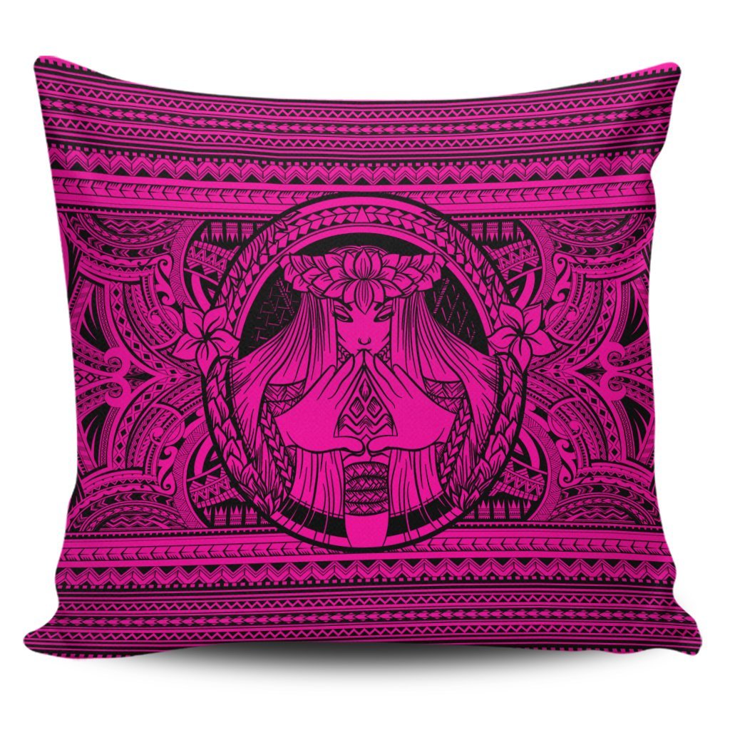 Hawaiian Map Madame Pele Mauna Kea Plumeria Polynesian Pillow Covers Pink AH Pillow Covers Black - Polynesian Pride