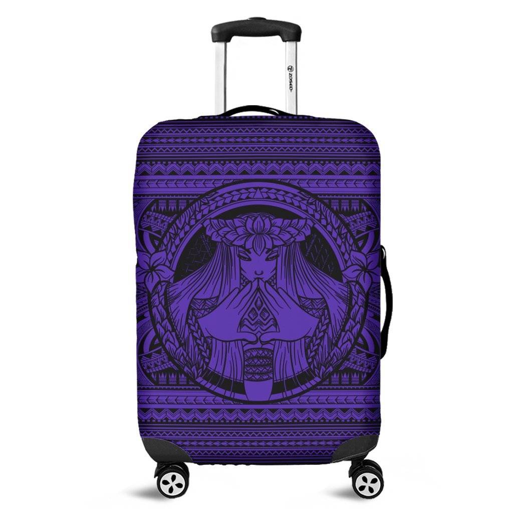 Hawaiian Map Madame Pele Mauna Kea Plumeria Polynesian Luggage Covers Purple AH Black - Polynesian Pride