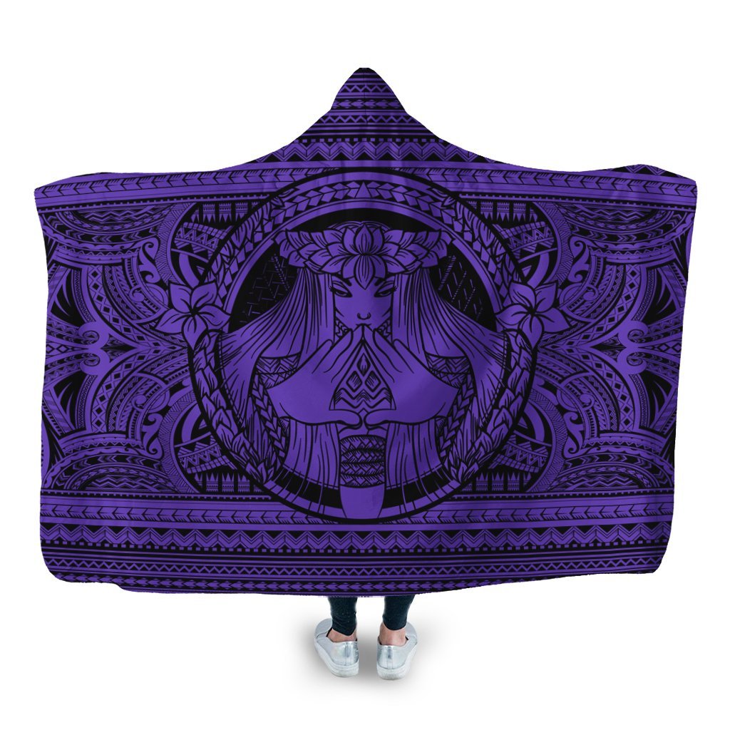 Hawaiian Map Madame Pele Mauna Kea Plumeria Polynesian Hooded Blanket Purple AH Hooded Blanket White - Polynesian Pride