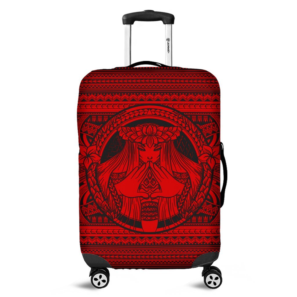 Hawaiian Map Madame Pele Mauna Kea Plumeria Polynesian Luggage Covers Red AH Black - Polynesian Pride