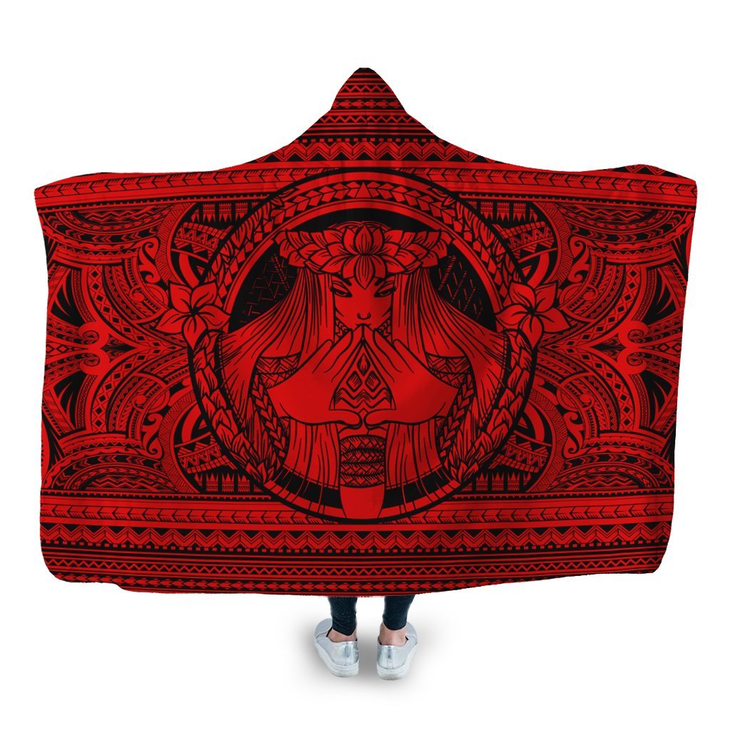 Hawaiian Map Madame Pele Mauna Kea Plumeria Polynesian Hooded Blanket Red AH Hooded Blanket White - Polynesian Pride