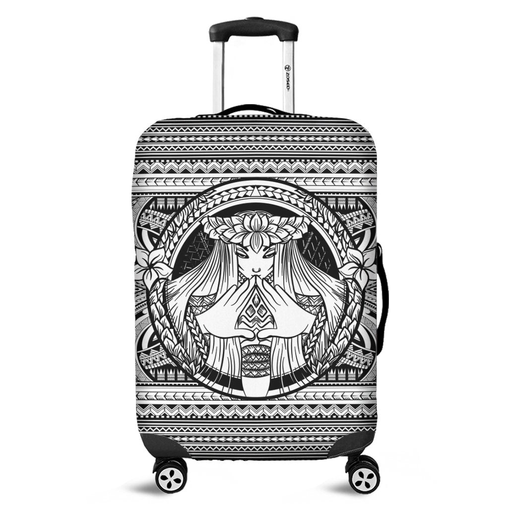 Hawaiian Map Madame Pele Mauna Kea Plumeria Polynesian Luggage Covers White AH Black - Polynesian Pride