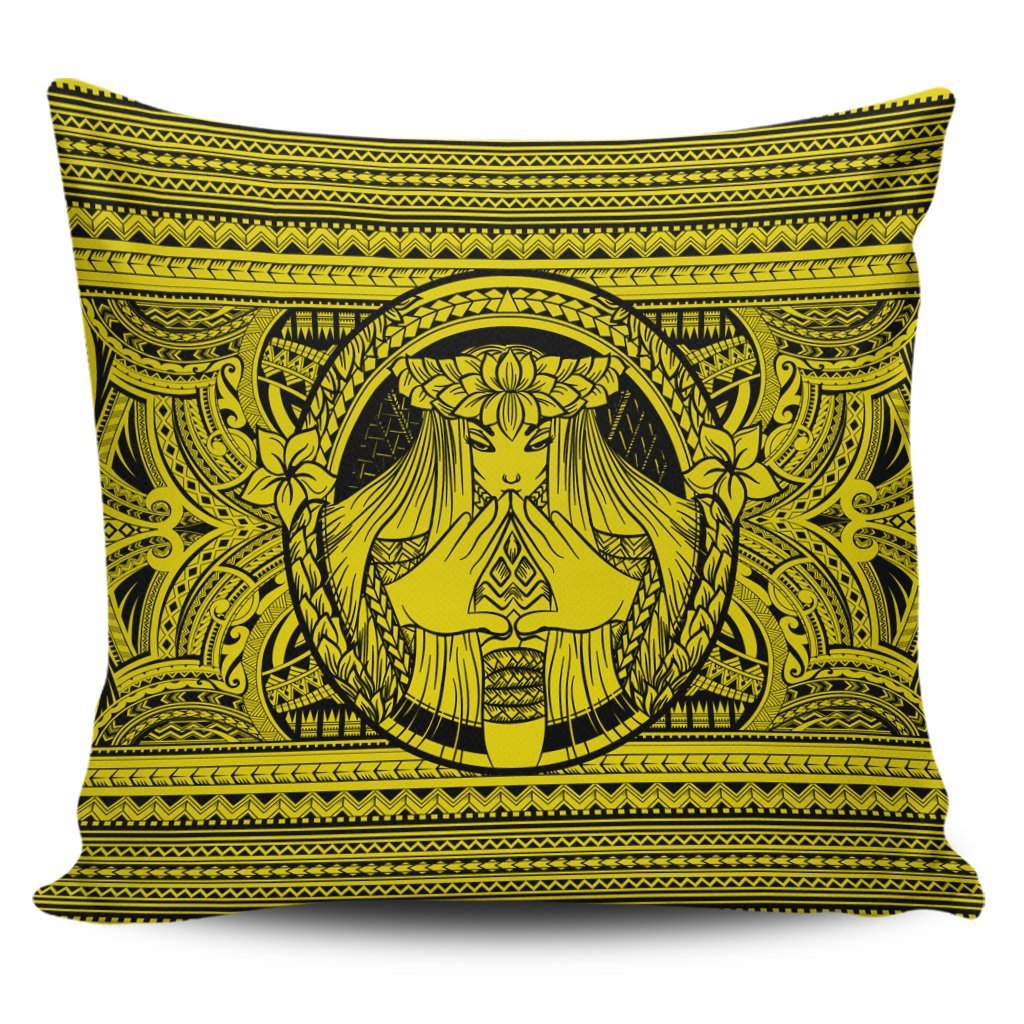 Hawaiian Map Madame Pele Mauna Kea Plumeria Polynesian Pillow Covers Yellow AH Pillow Covers Black - Polynesian Pride