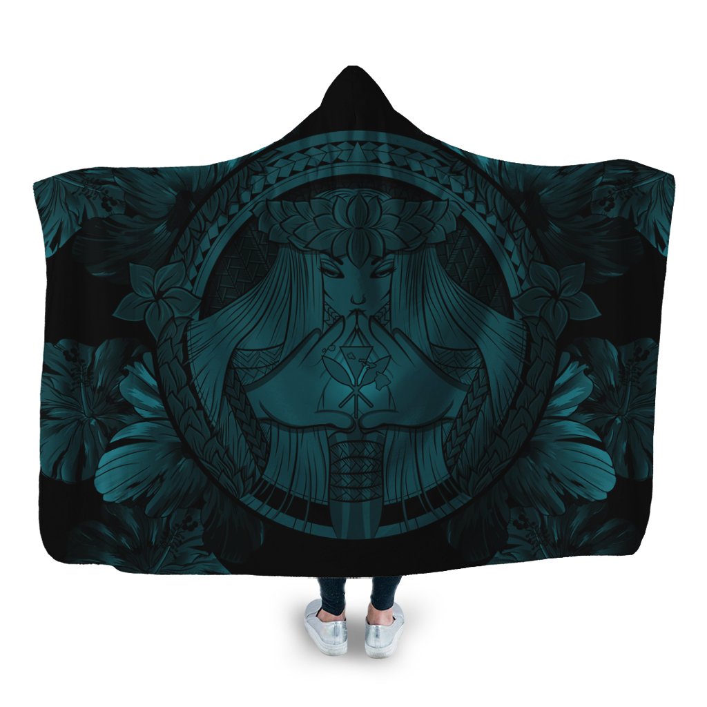 Hawaiian Map Madame Pele Polynesian Hooded Blanket Blue AH Hooded Blanket White - Polynesian Pride