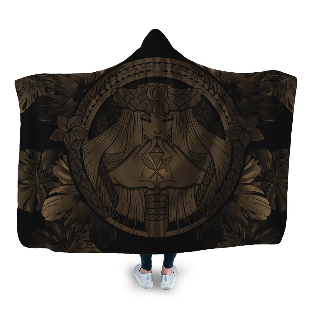 Hawaiian Map Madame Pele Polynesian Hooded Blanket Gold AH Hooded Blanket White - Polynesian Pride