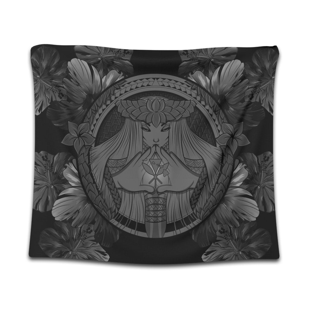 Hawaiian Map Madame Pele Polynesian Tapestry Gray AH Wall Tapestry Black - Polynesian Pride