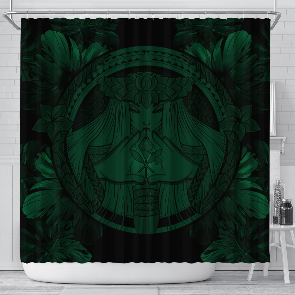 Hawaiian Map Madame Pele Polynesian Shower Curtain Green AH 177 x 172 (cm) Black - Polynesian Pride