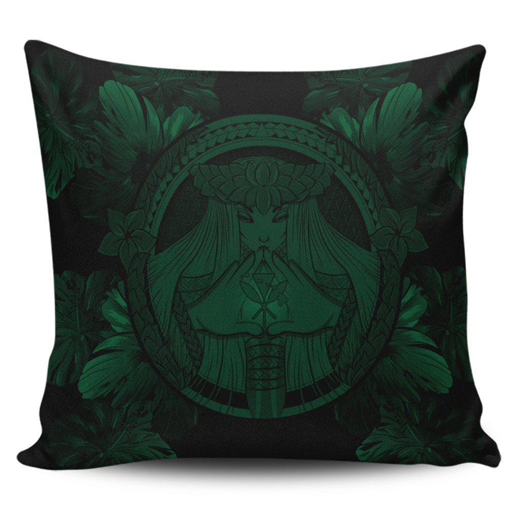 Hawaiian Map Madame Pele Polynesian Pillow Covers Green AH Pillow Covers Black - Polynesian Pride