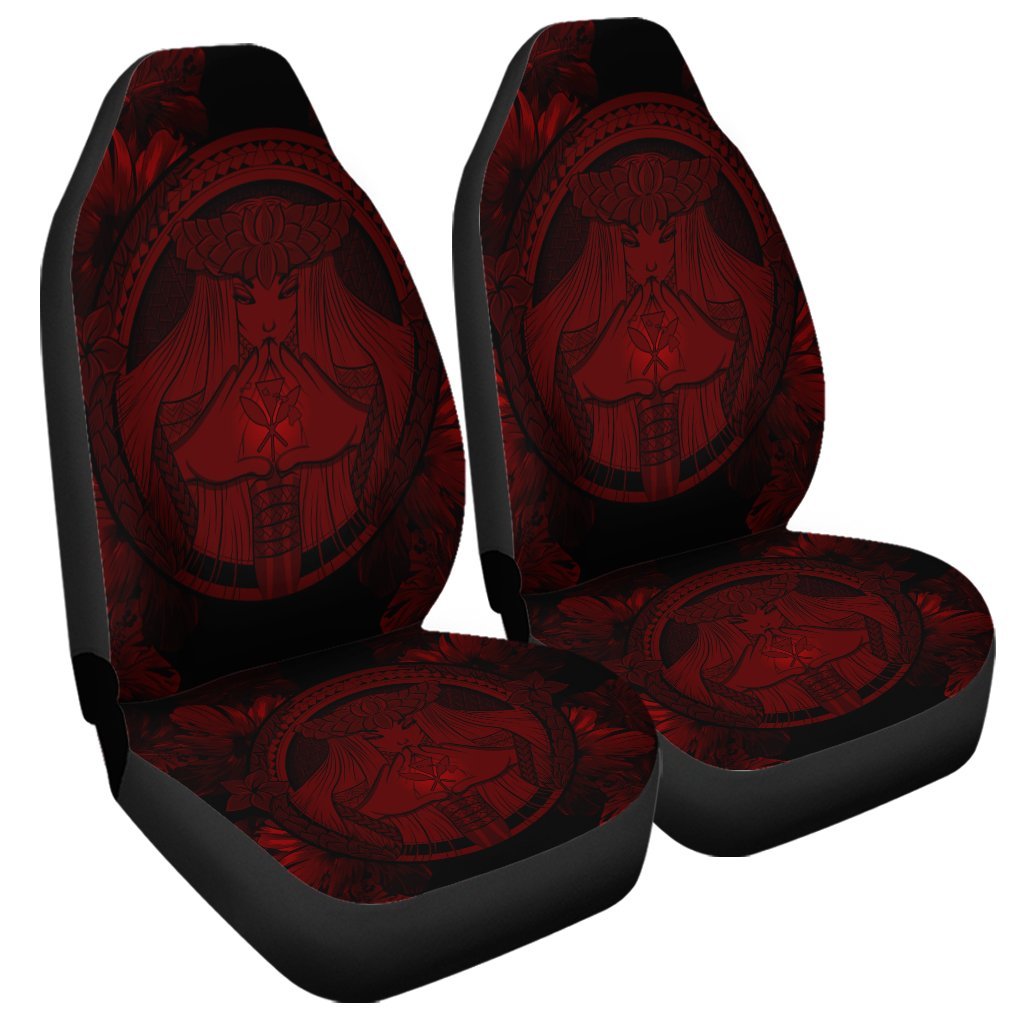 Hawaiian Map Madame Pele Polynesian Car Seat Covers Red AH Universal Fit Black - Polynesian Pride