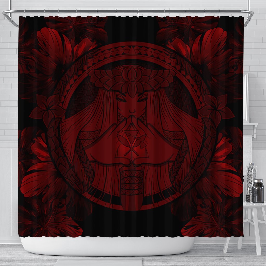 Hawaiian Map Madame Pele Polynesian Shower Curtain Red AH 177 x 172 (cm) Black - Polynesian Pride