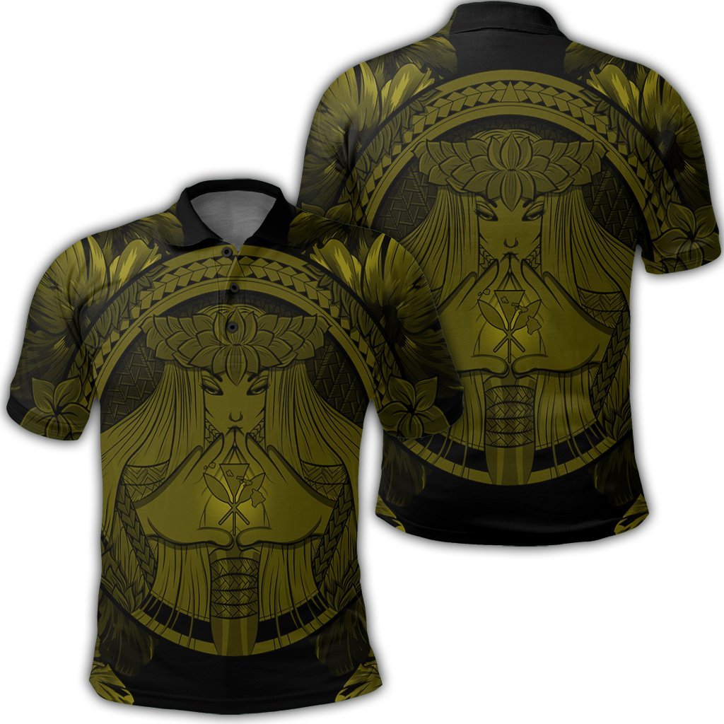 Hawaiian Map Madame Pele Polynesian Polo Shirt Yellow Unisex Black - Polynesian Pride