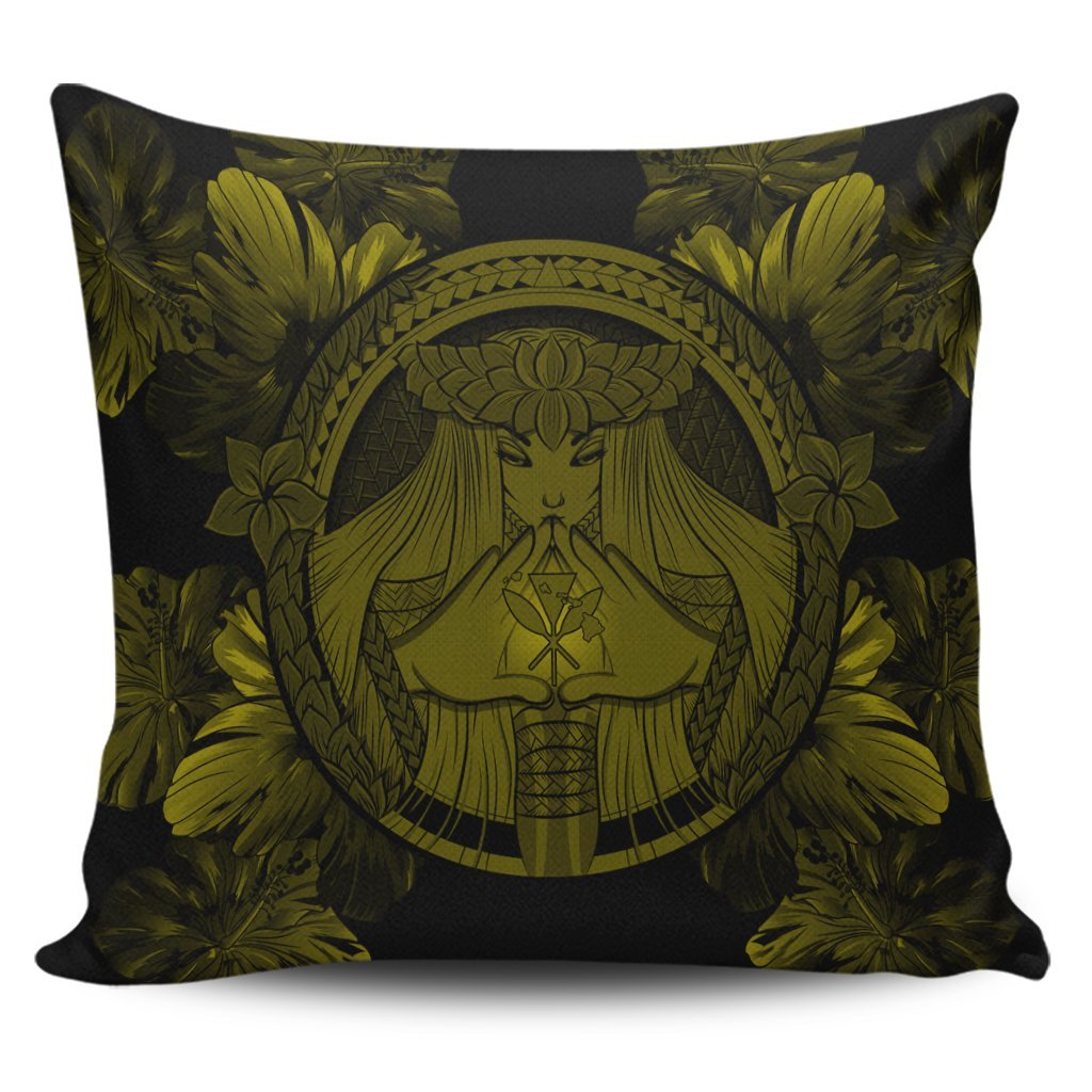 Hawaiian Map Madame Pele Polynesian Pillow Covers Yellow AH Pillow Covers Black - Polynesian Pride