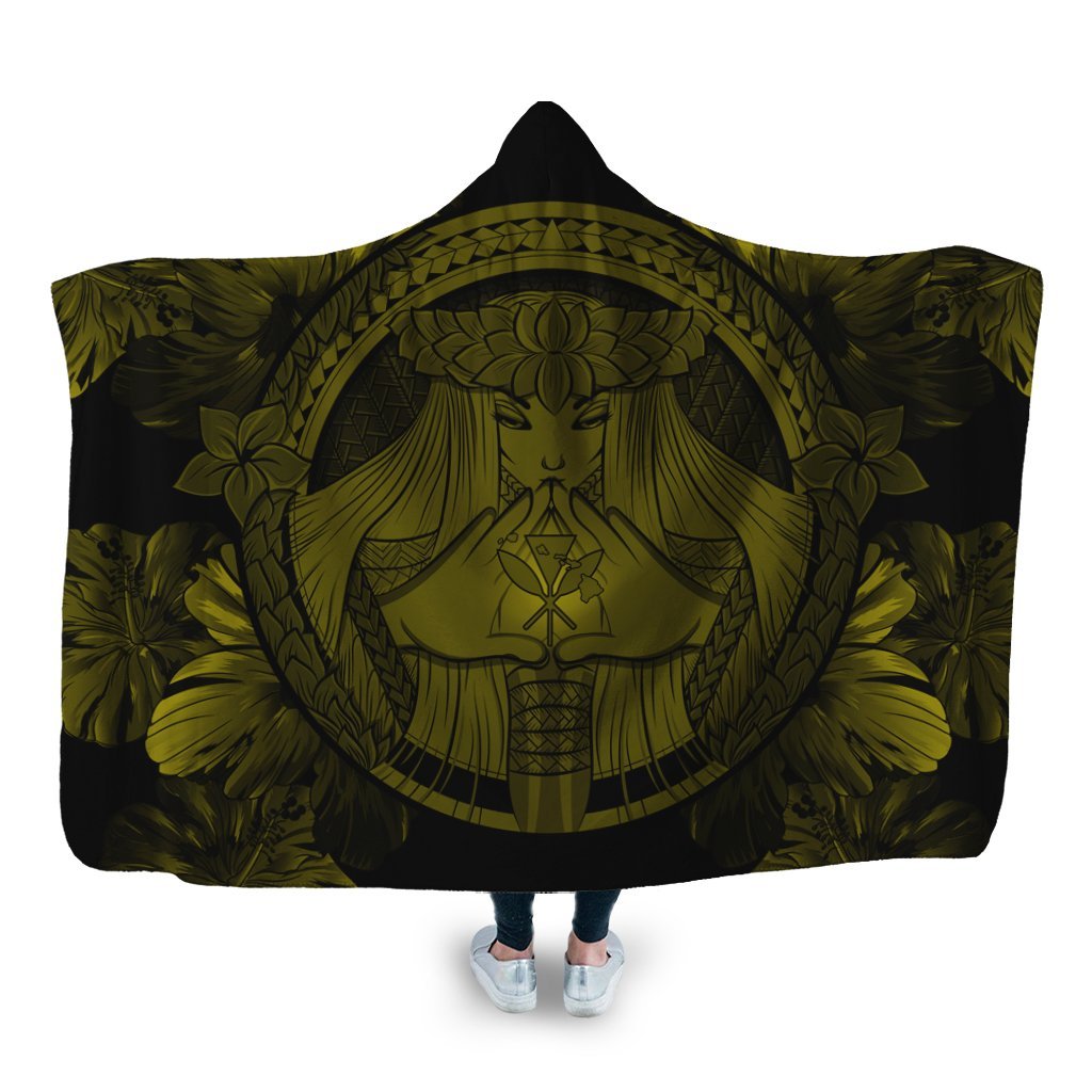 Hawaiian Map Madame Pele Polynesian Hooded Blanket Yellow AH Hooded Blanket White - Polynesian Pride