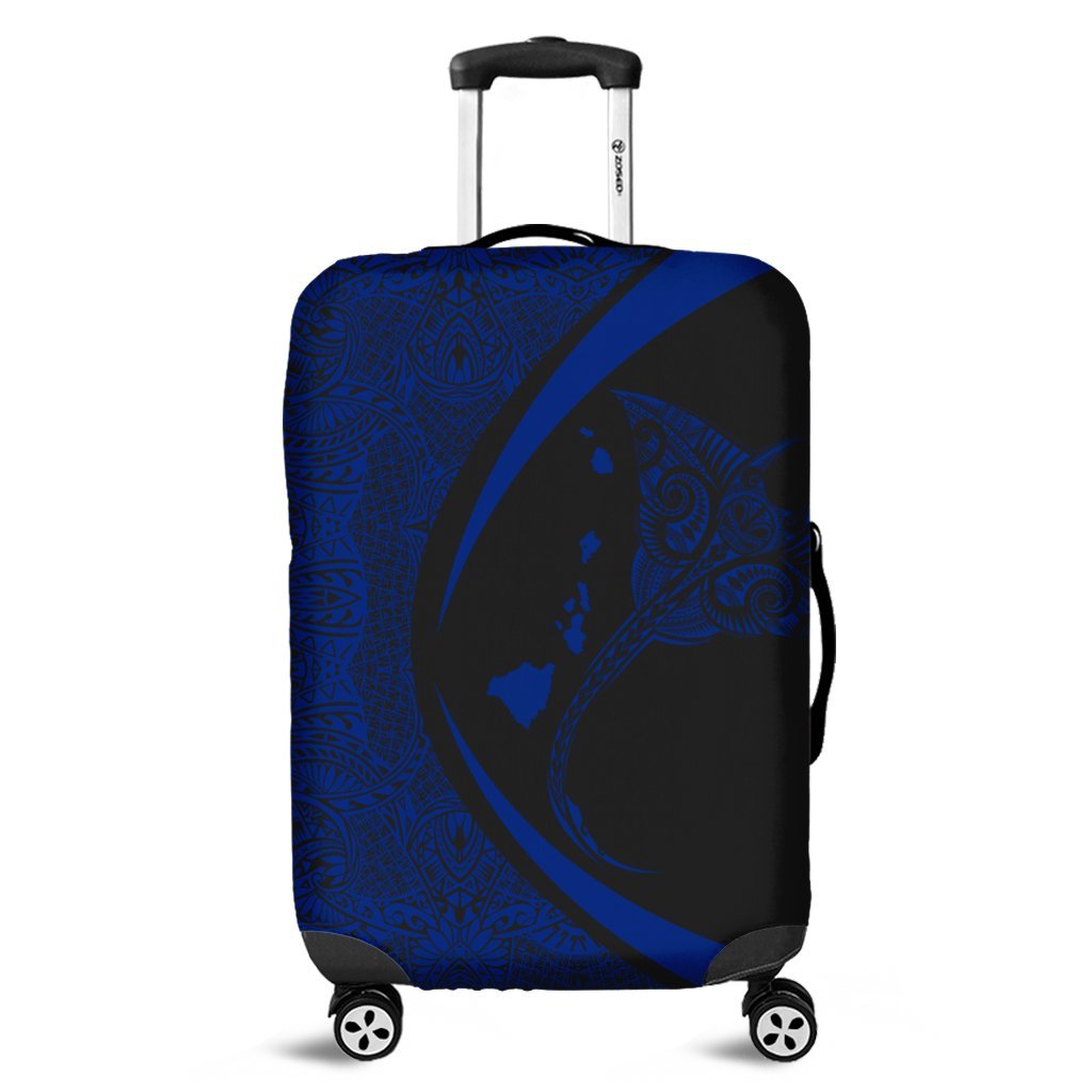 Hawaiian Map Manta Ray Blue Polynesian Luggage Covers - AH Black - Polynesian Pride