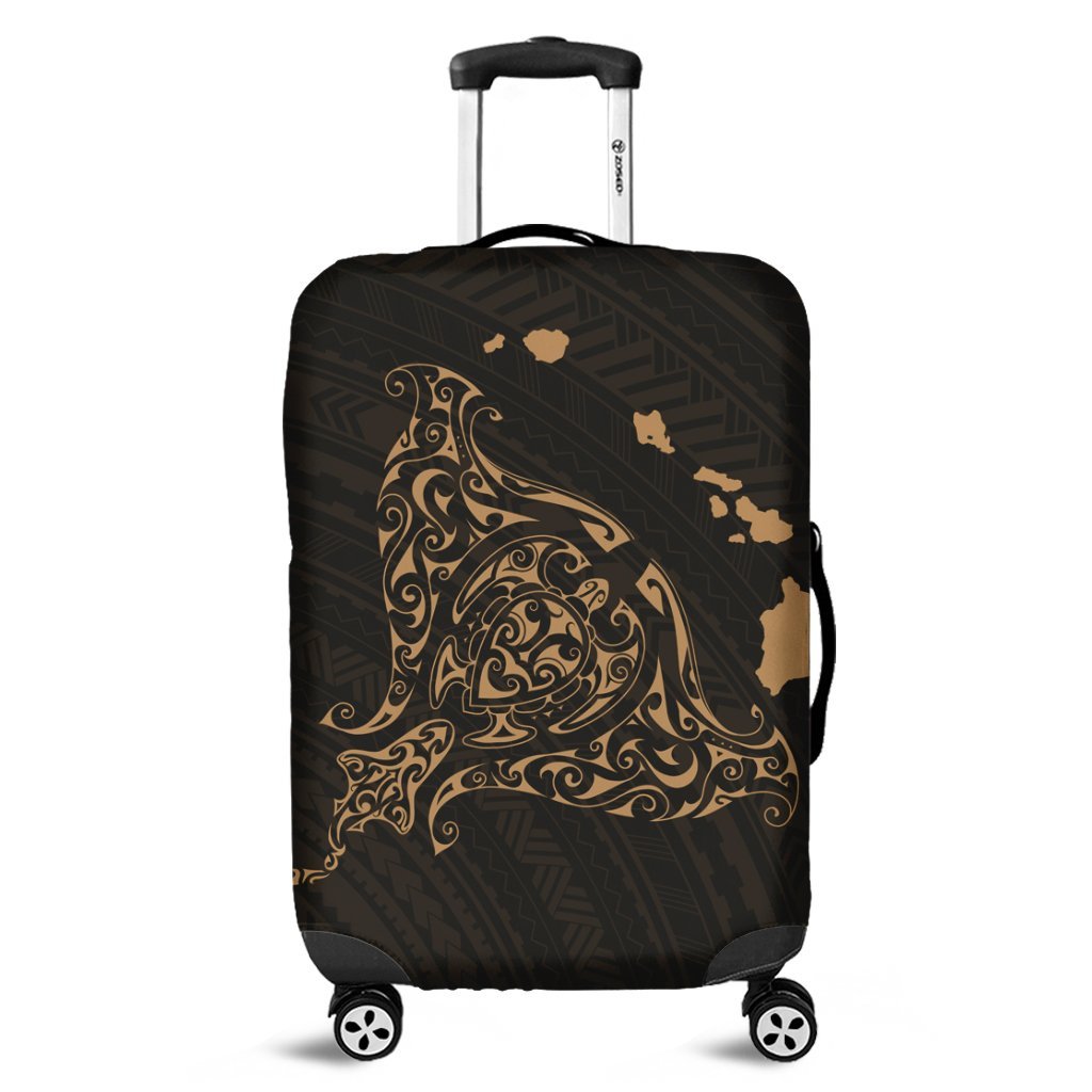 Hawaiian Map Manta Ray Gold Polynesian Luggage Covers - AH Black - Polynesian Pride