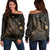 Hawaiian Map Manta Ray Gold Polynesian Women's Off Shoulder Sweater - AH Black - Polynesian Pride