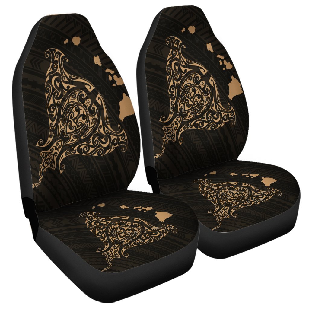 Hawaiian Map Manta Ray Gold Polynesian Car Seat Covers - AH Universal Fit Black - Polynesian Pride