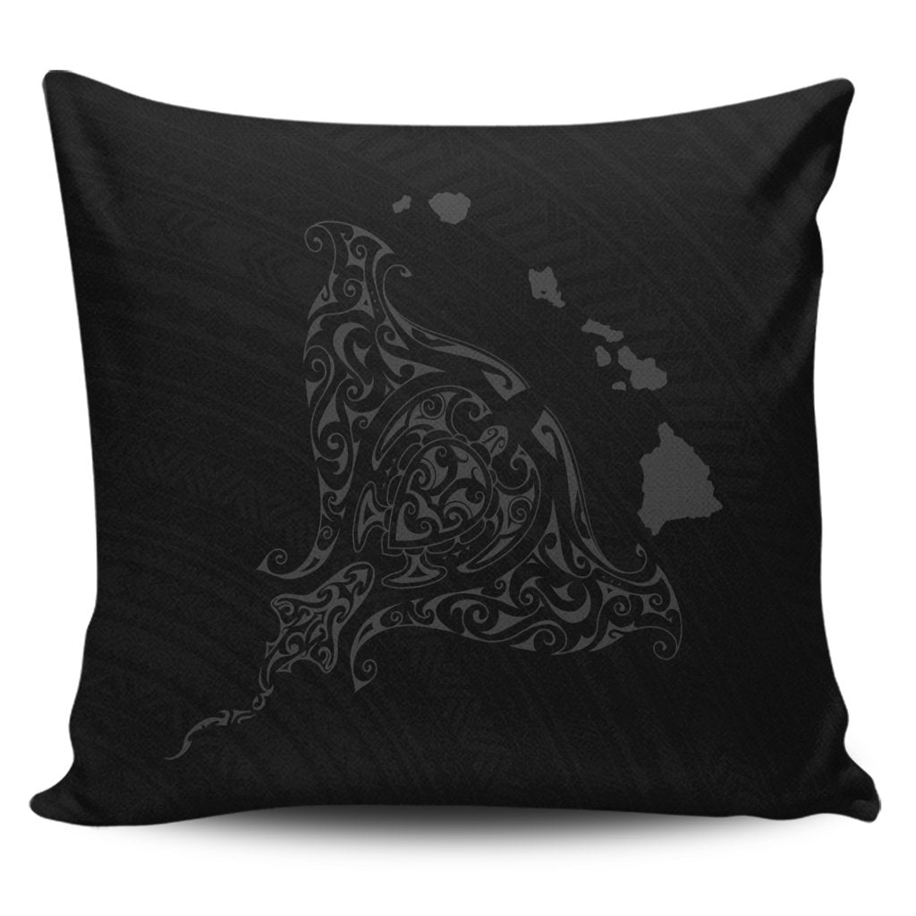 Hawaiian Map Manta Ray Gray Polynesian Pillow Covers - AH Pillow Covers Black - Polynesian Pride