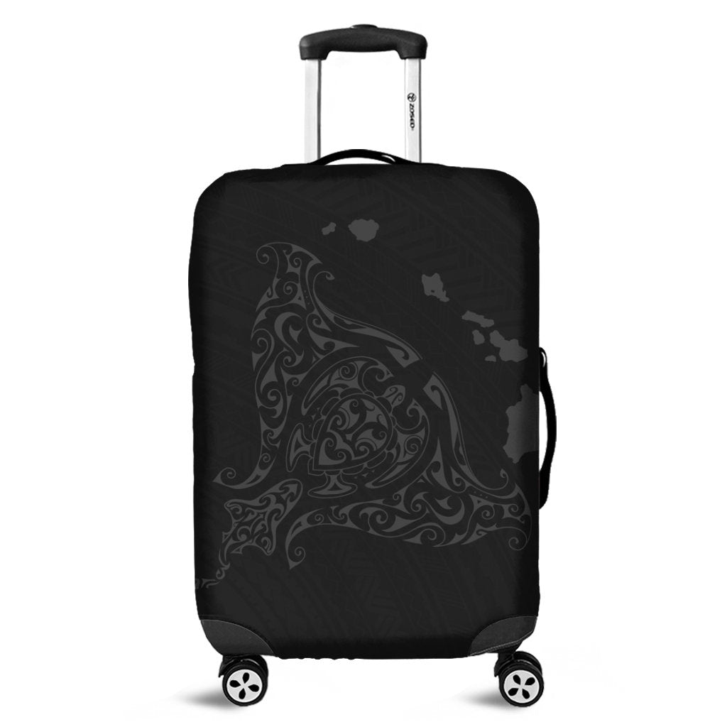 Hawaiian Map Manta Ray Gray Polynesian Luggage Covers - AH Black - Polynesian Pride