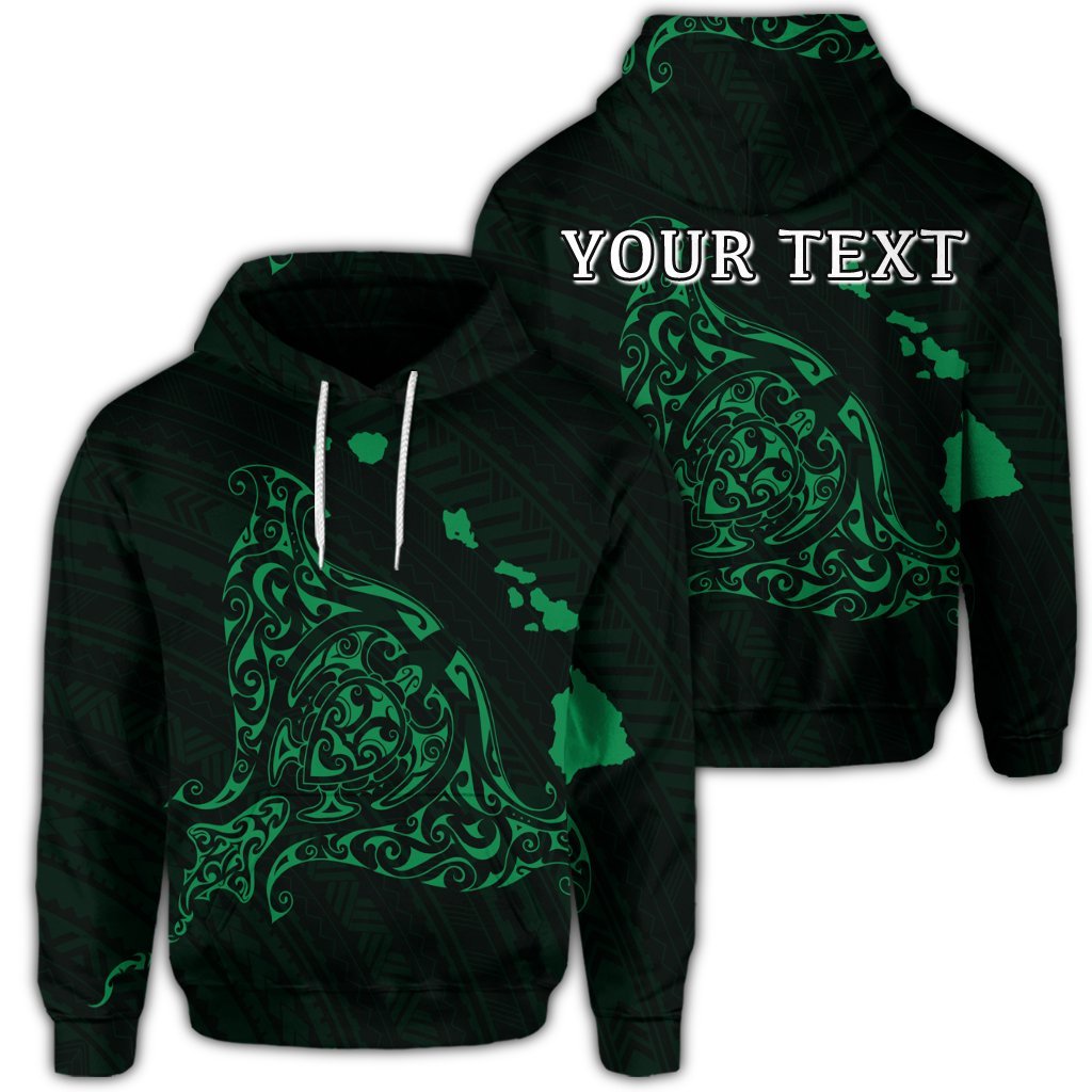 Custom Hawaiian Map Manta Ray Green Polynesian Hoodie Unisex Art - Polynesian Pride